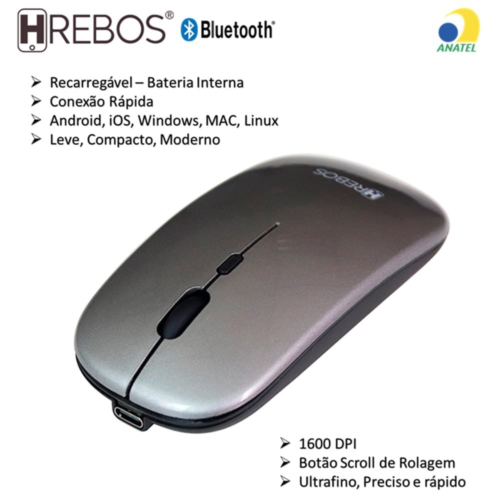 Mouse Bluetooth | Wireless 2.4Ghz | Sem Fio | Recarregável | Note Tablet Celular | Android iOS Wind