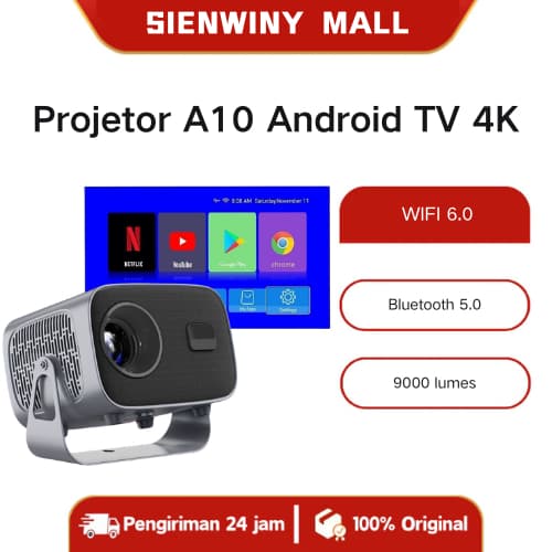 Projetor A10 Android TV 4K Dual Band WIFI 6.0 Bluetooth 5.0 Cinema Portátil Escritório Sala