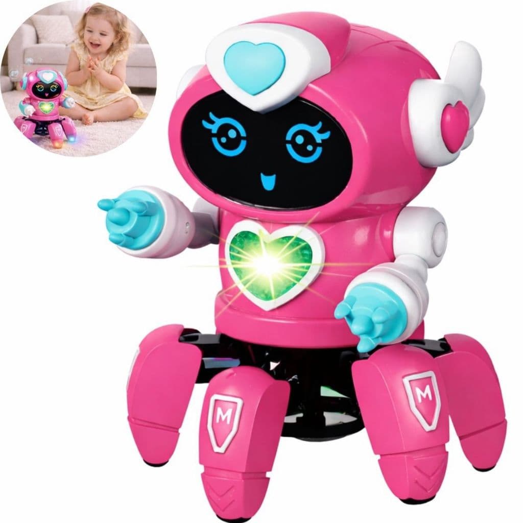 Robô Lady Face Digital Aranha Dançante Som Luz Rosa