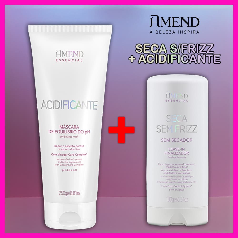 Amend Essencial Kit Seca Sem Frizz 180ml + Acidificante Máscara Equilíbrio do PH 250g (2 Produtos)