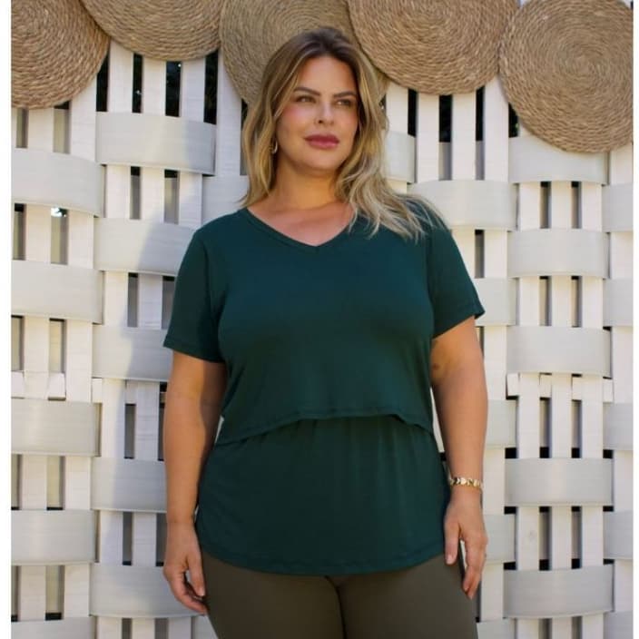 Blusa amamentação camiseta gola em V gestante roupa maternidade blusinha grávida gola em V  t-shirt abertura amamentação
