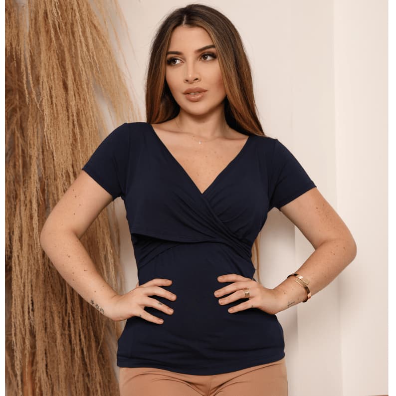 Blusa amamentação transpassada camiseta gestante sofisticada t-shirt lactante blusinha mãe leite maternidade