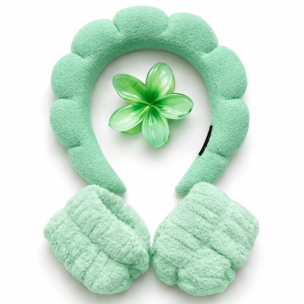 Kit Spa Facial 4 itens, 1 Tiara de nuvem, 2 faixas de pulso e 1 Presilha de flores