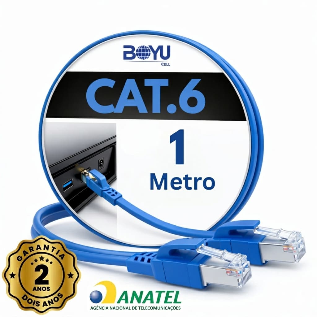 Cabo De Rede Lan Cat6 1m Internet Alta Velocidade Gigabit Homologado