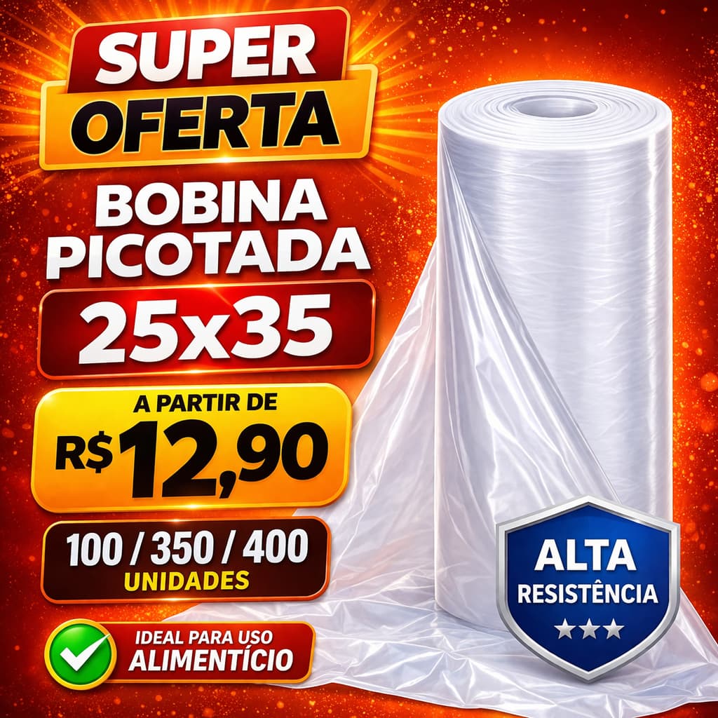Bobina Picotada 25x35 Para Freezer Alimentos Promoção Queima de Estoque 100 350 400 Sacos