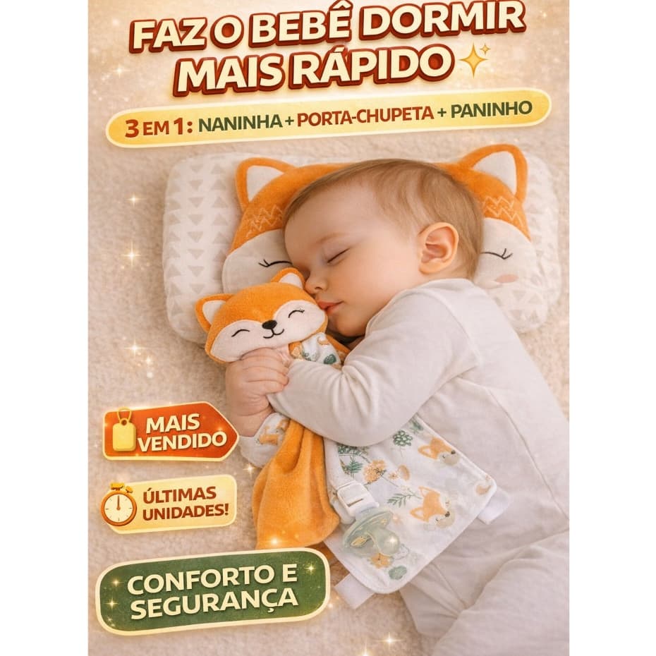 Pandora Baby Naninha 3 em 1 com Porta-Chupeta +Paninho de Boca Algodão Natural Toque Suave para Bebê