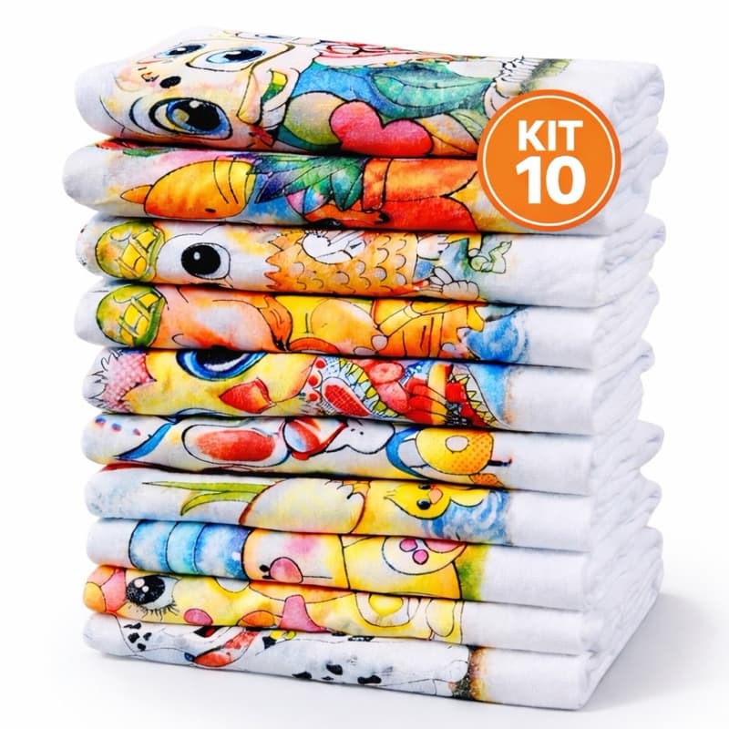 Kit Pano De Prato Estampado Com Bainha 10 Unidades 100% Algodão
