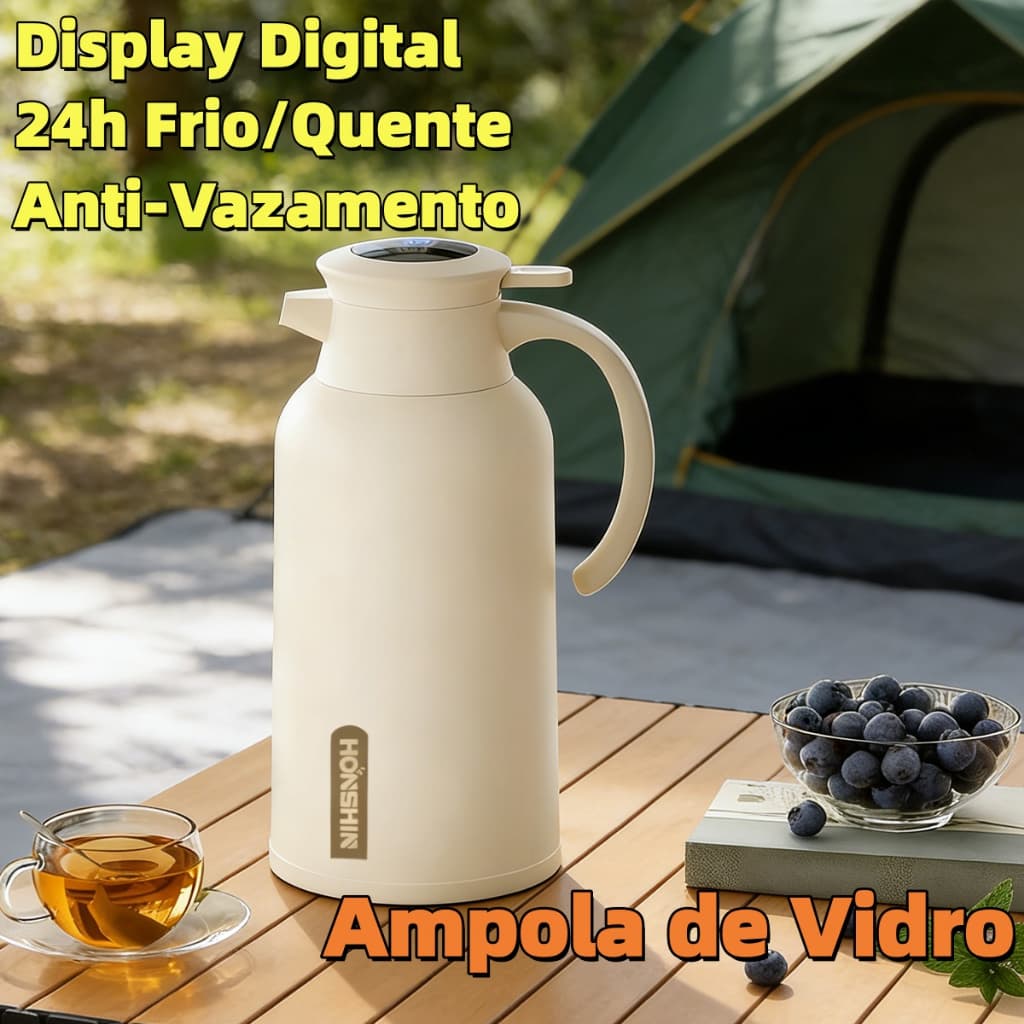 Garrafa Térmica 1L com Controle Digital LED e Visor Touch - Precisão na Temperatura Ampola de Vidro