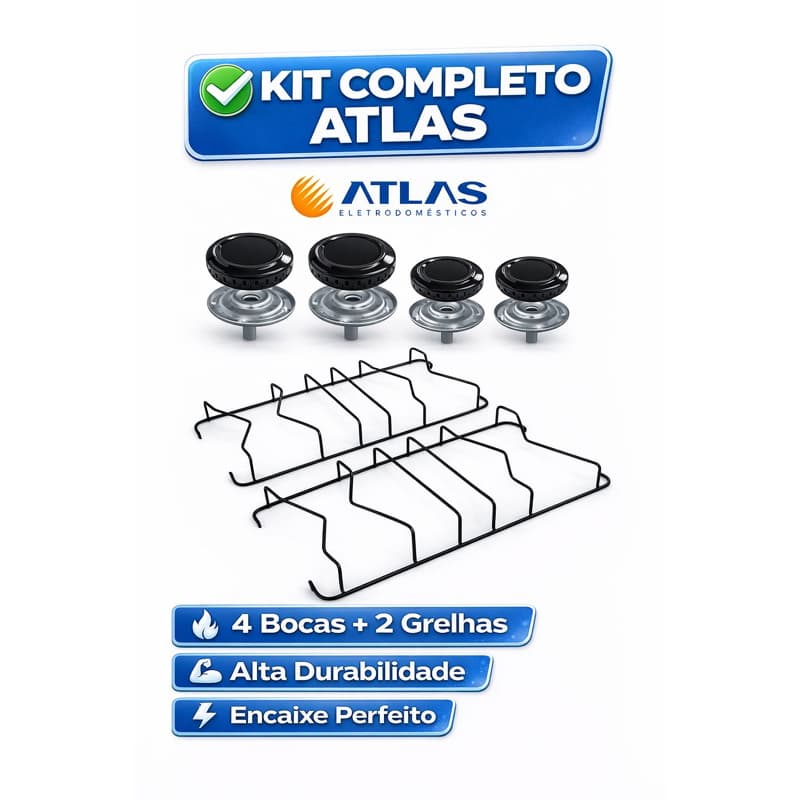 Kit 2 Grelhas  + 4 Bocas Para Fogão Atlas Mônaco Inox