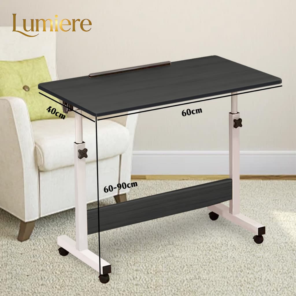 Mesa Giratória 180° Multiuso c/ Rodinhas Altura Ajustável - Notebook Cama Sofá Prática Preto