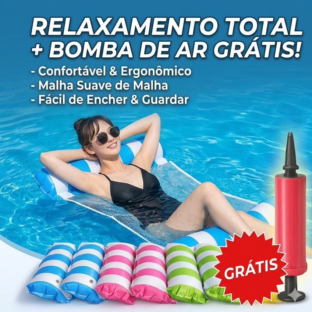 Bóia Inflável Adulto com Rede + Bomba de Ar 120x70cm – Colchão Flutuante PVC para Piscina e Relaxamento
