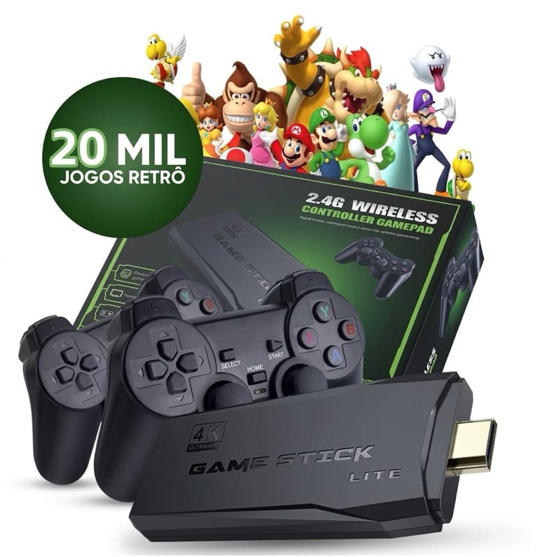 Game stick 20000+ Jogos M8  4K 64gb 2 controles sem fio console portátil jogos retrô antigo…
