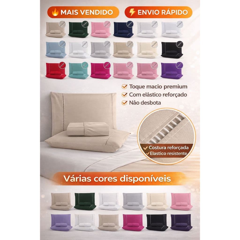 Kit Lencol Extra Macio 400 Fios Micropercal Com Ponto Palito Vários Tamanhos
