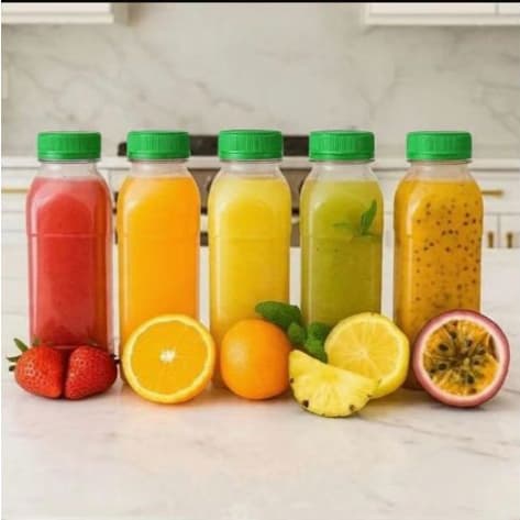 Kit Garrafas PET 300ml e 500ml com Tampa Lacre, Quadrada para Sucos, Detox e Delivery (ESCOLHER COR DA TAMPA NO CHAT)