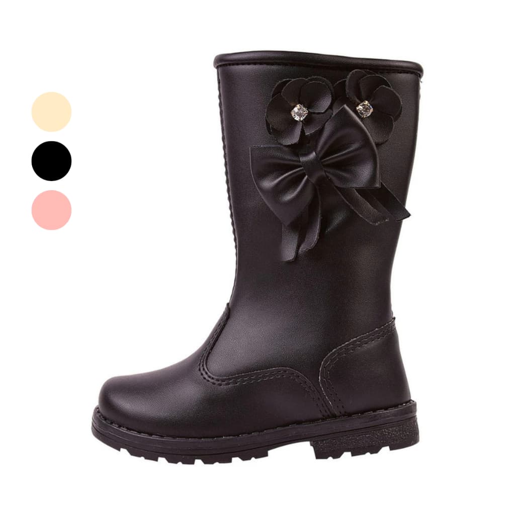 Bota Cano Alto Infantil Feminina Laço e Flor Strass Menina Lulopé