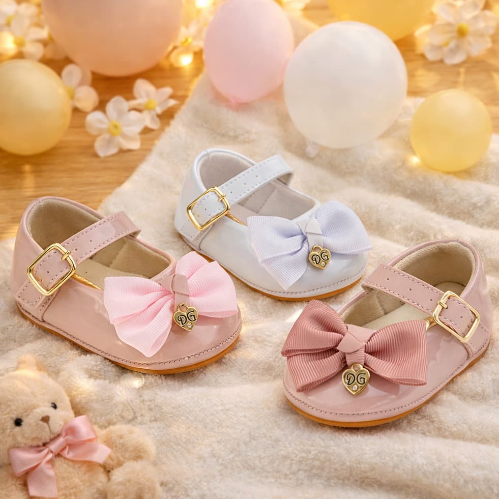 Sapatilha Menina Infantil Bebê Detalhe Laço e Fívela Confortável e Leve Promoção Batizado Dia a Dia