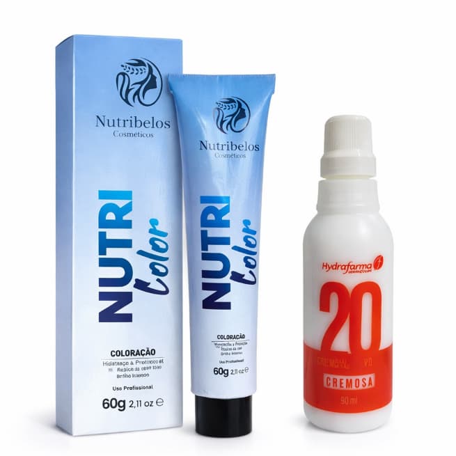 Kit Tinta de Cabelo Nutribelos Profissional + Ox 20 Volumes - Cobre Brancos, Brilho Intenso, Tratamento Capilar