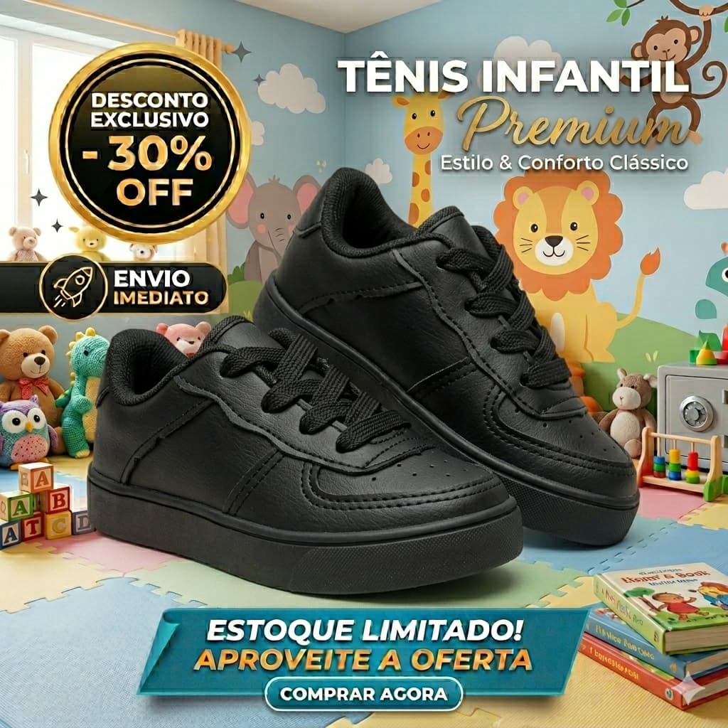 Tênis Infantil Unissex com Sola Antiderrapante para Mais Segurança