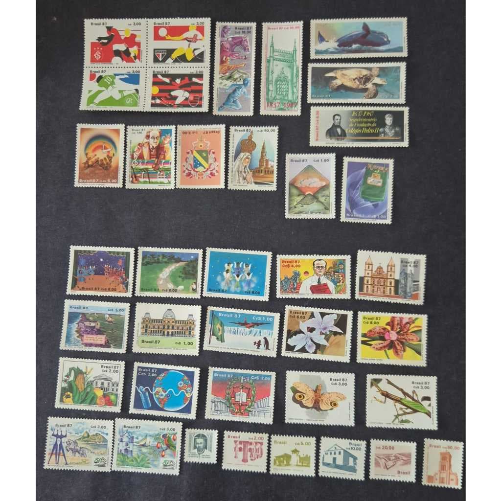 Ano completo total selos dos correios,comemorativos+ordinários+hansen.1987-Selos Mint. Completíssimo