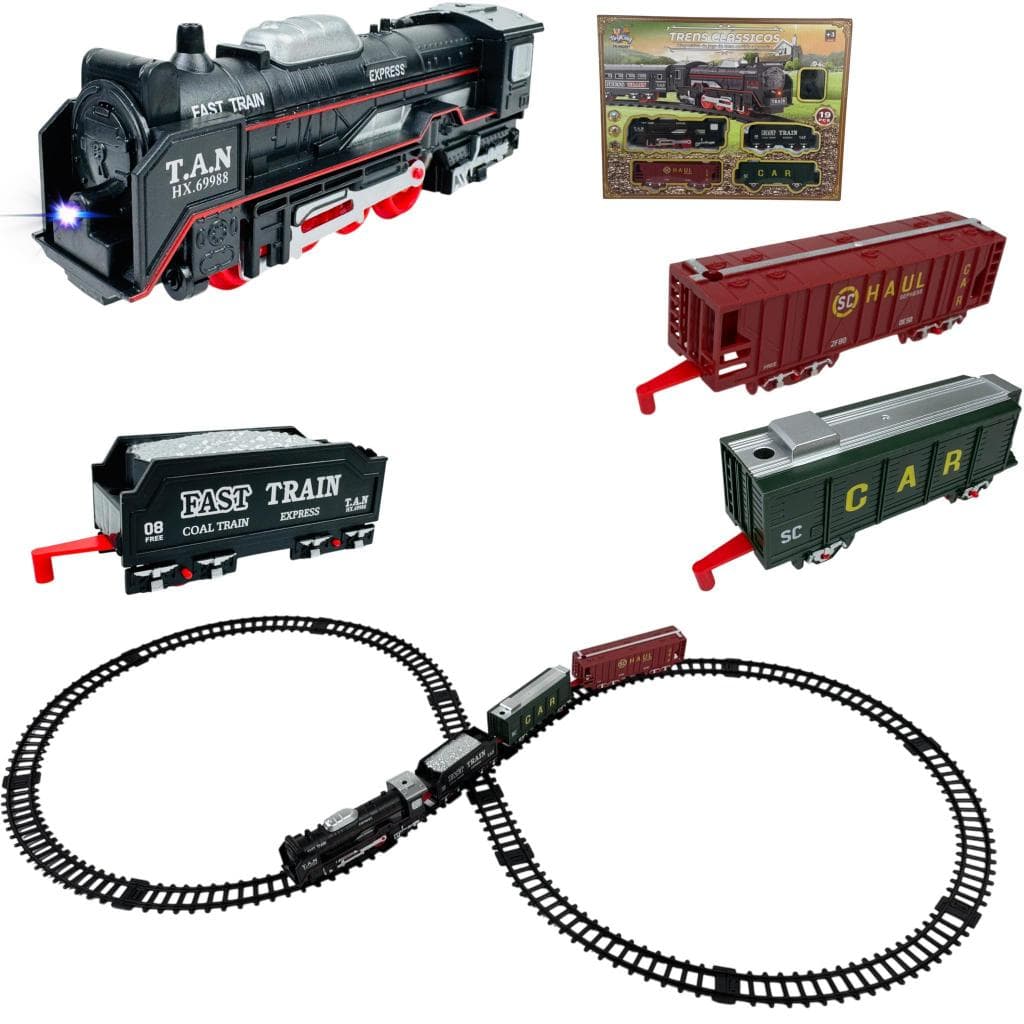 Trem Locomotiva Ferrovia Miniatura Com Luz Fácil De Montar