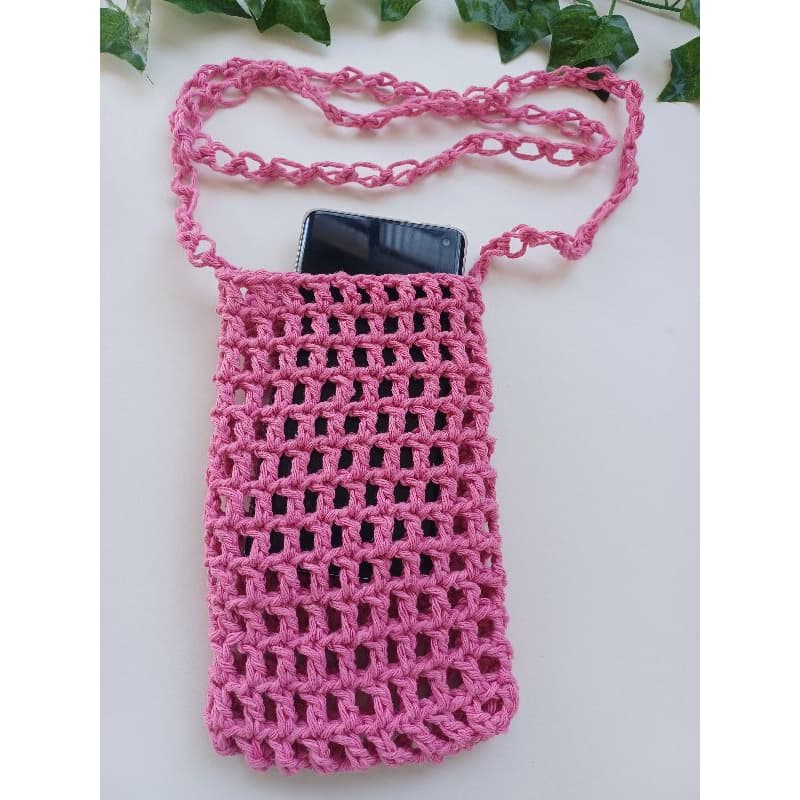 Bolsinha simples em crochê Rosa/porta celular/porta celular em crochê