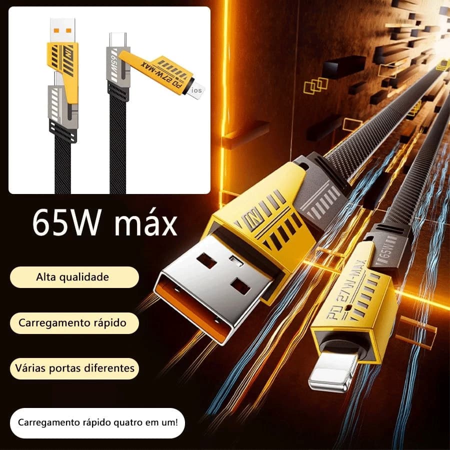 Cabo De Carregamento Flash Tipo C De 65W/27W Cabo 4 Em 1 Para iPhone Xiaomi Arroz Vermelho Samsung USB Notebook