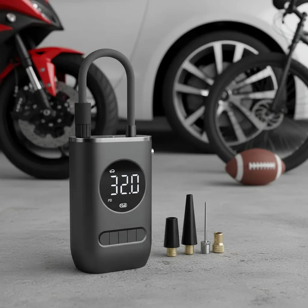 Compressor De Ar Digital Portátil Recarregável Com Calibrador E Bomba De Pneu Via Usb Preto