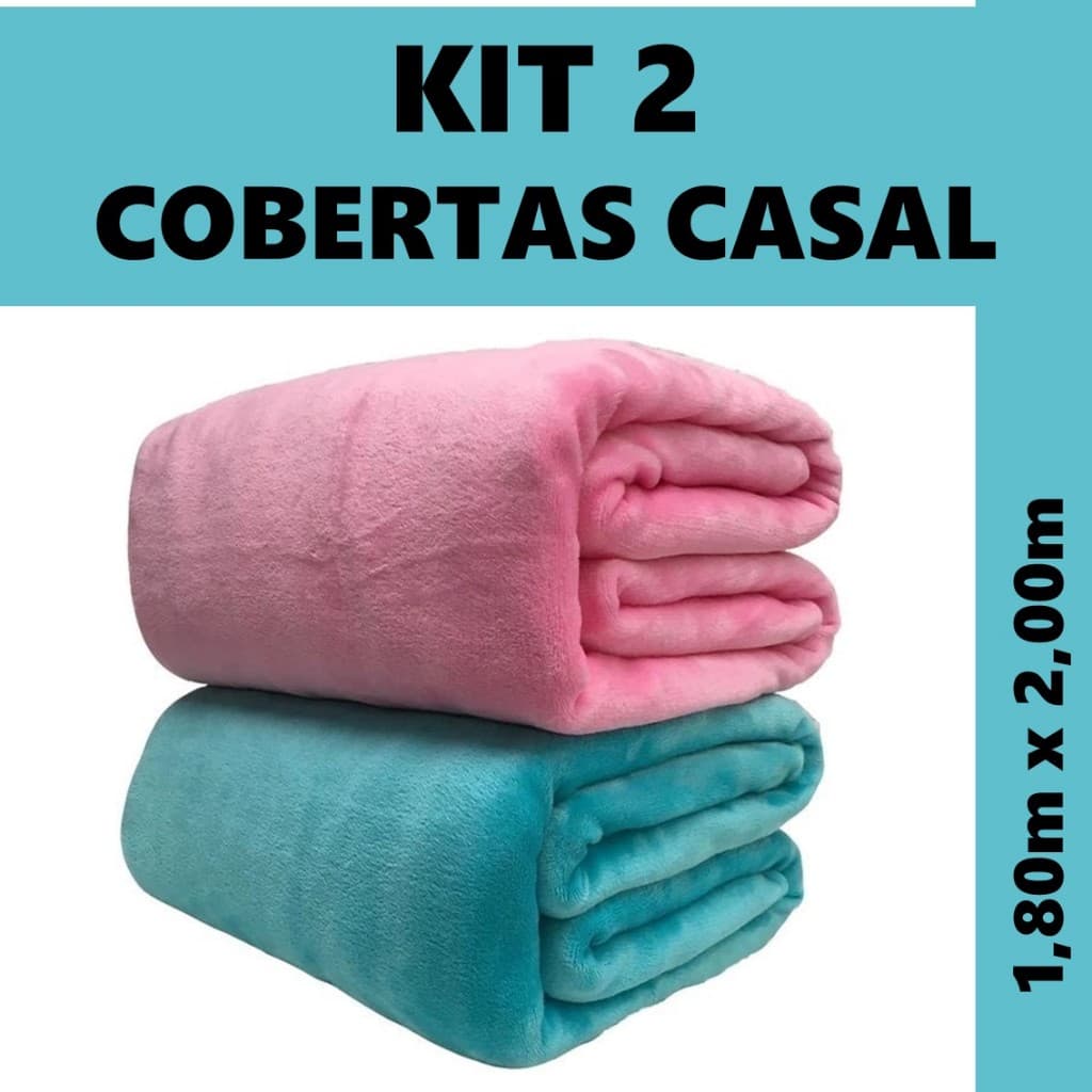 Kit 2 Coberta Mantinha Soft Casal Microfibra Antialérgica antialérgica quentinha cores lisas premium