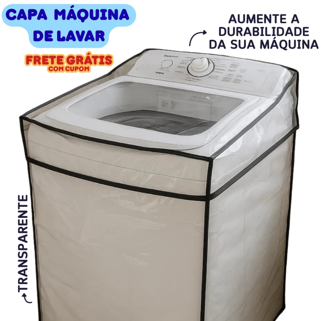 Capa com Tampa Máquina de Lavar 8kg 12kg 14kg 17kg Protetora Transparente Brastemp Consul Electrolux