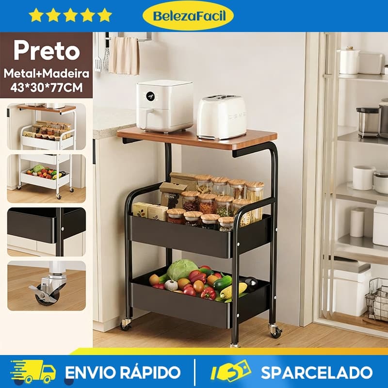 Carrinho de armazenamento de metal com 3 níveis,carrinho de servir multifuncional, carrinho de metal com rodas traváveis