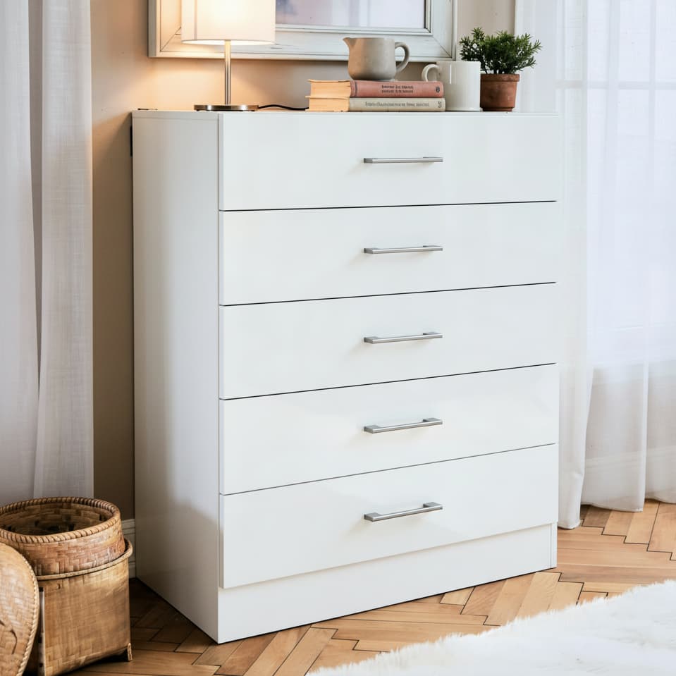 Cômoda 5 Gavetas Organizadora Grande p/ Quarto Móvel Gaveteiro de Roupas Decorativo Blue Moby