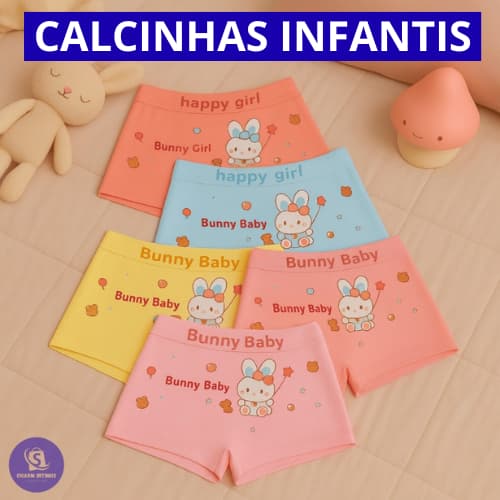 Kit Calcinhas Boxer Infantil Conforto Diário Cores Sortidas Tecido Macio e Respirável
