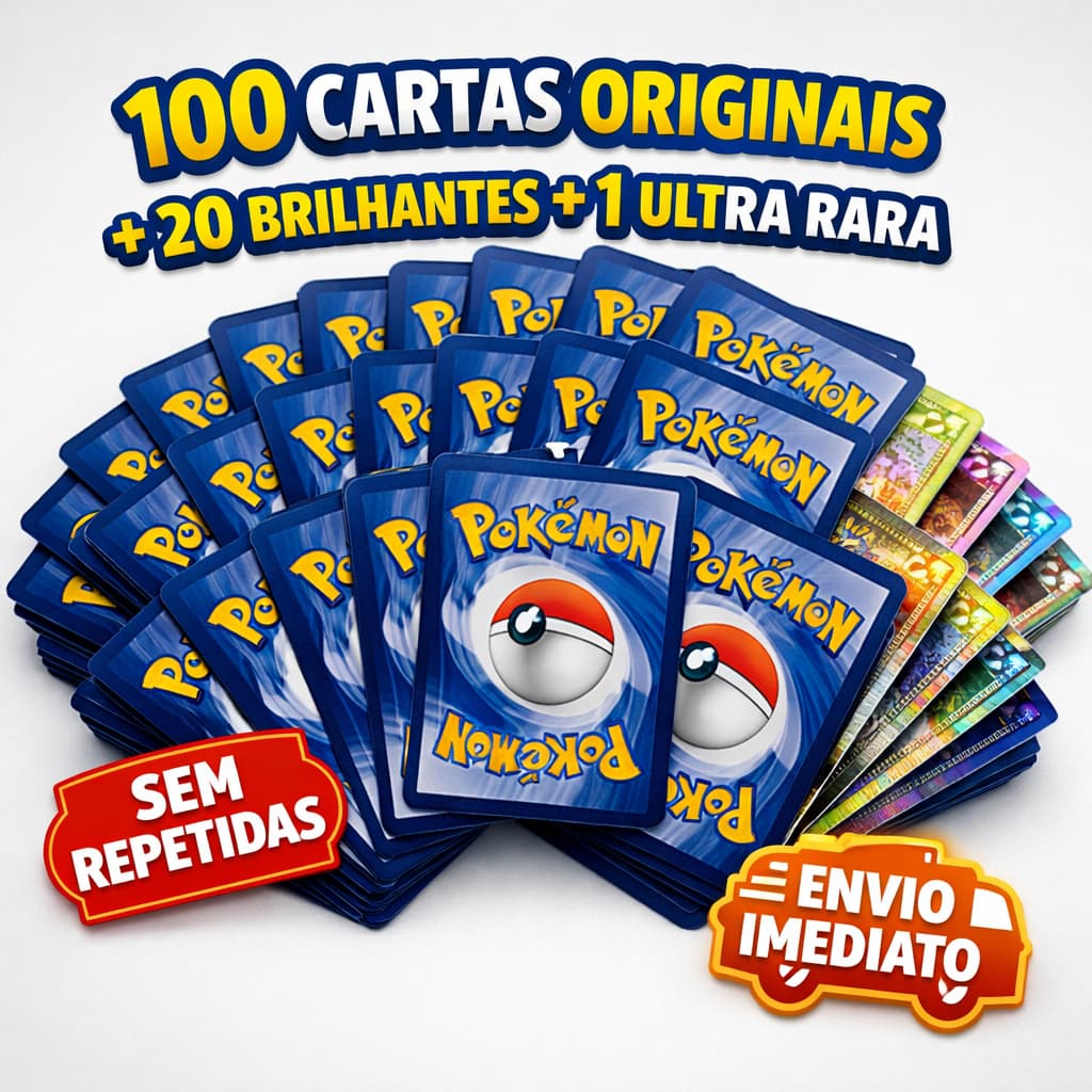 Cartas Pokemon Originais Copag Lote de 100, 50  Sem cards repetidas Brilhante e ultra rara garantida