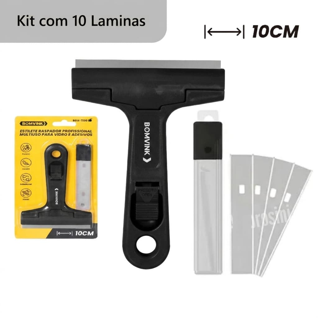 KIT com 1/2 ou 3 Raspadores De Vidro Azulejo Piso Multiuso 10 Lâminas Estilete Chão Plano Tintas Cerâmica