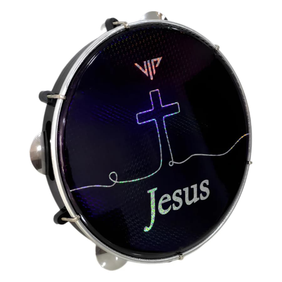 Pandeiro Profissional 10 Pele Holográfica Jesus Iniciantes Full