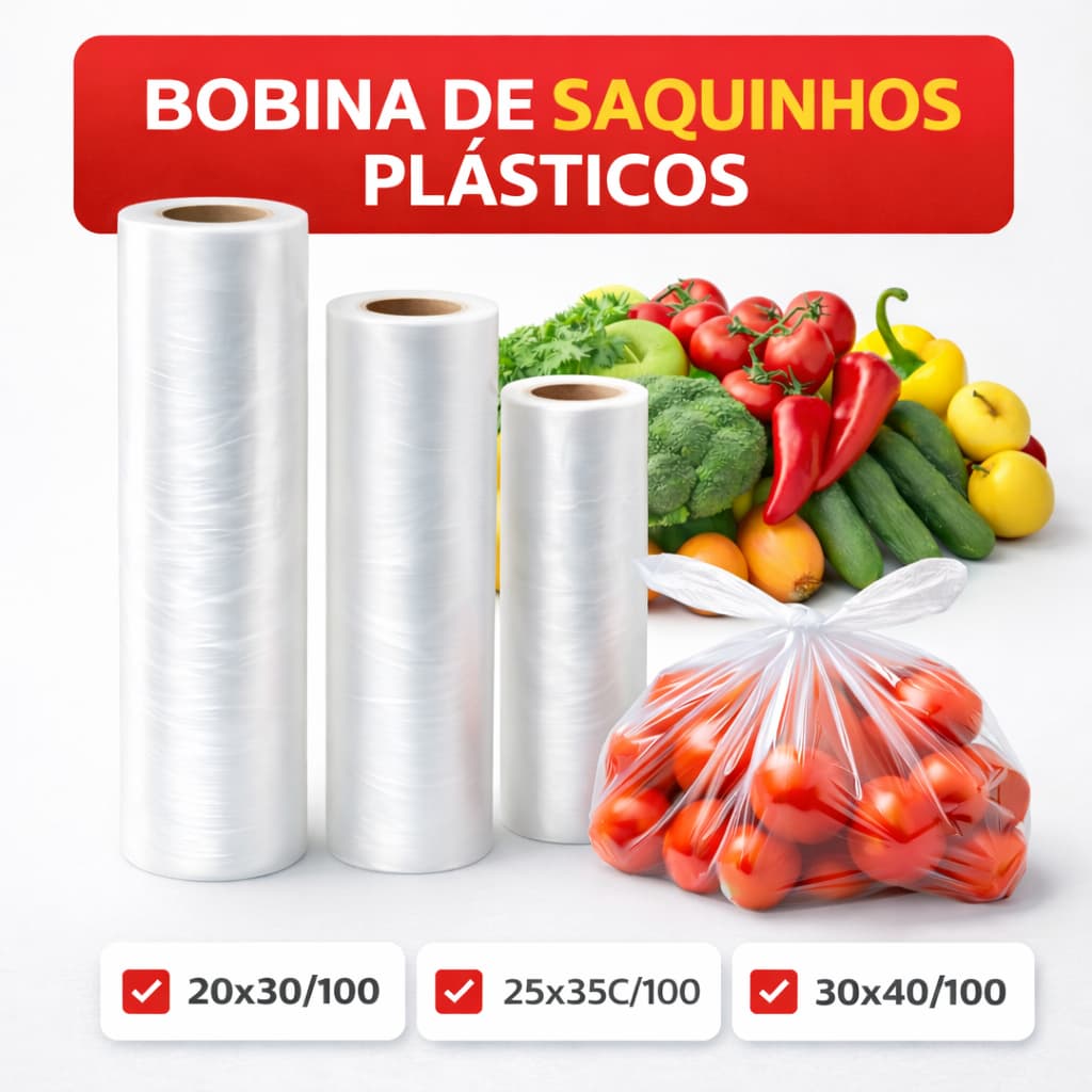 Bobina de Saquinhos Plásticos com 100 Unidades Picotados Transparentes Resistente para Alimentos