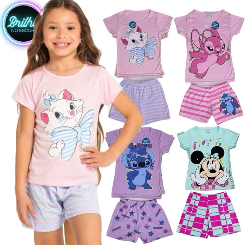 Pijama Infantil Personagens Brilha no Escuro Menina