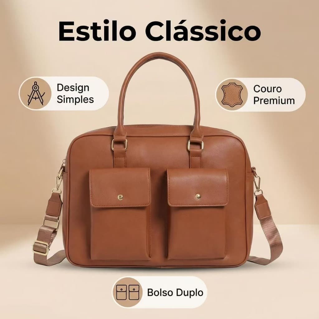Bolsa Notebook Feminina Grande Couro PU 15.6 Pasta Executiva Trabalho Escritório Laptop