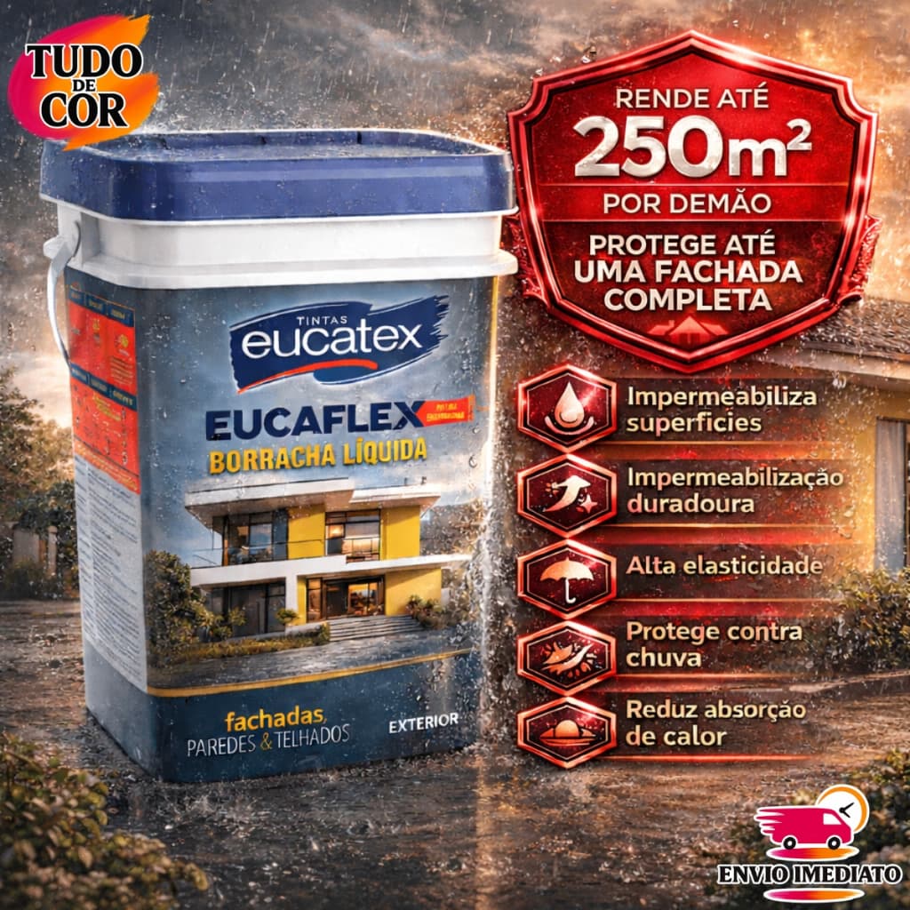 Borracha Líquida Impermeabilizante Eucatex 20kg, Tinta Emborrachada para Parede Interna e Externa