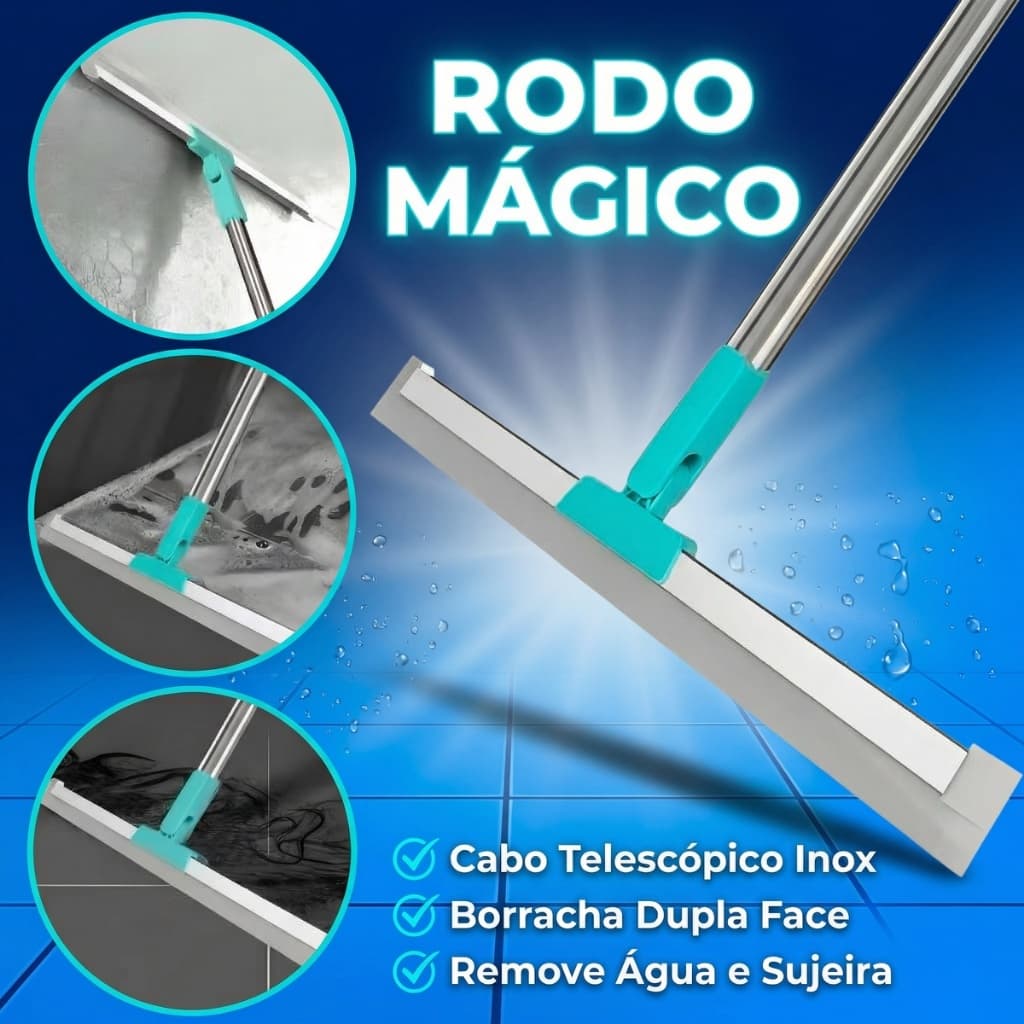 Rodo de Silicone Para Limpeza de Piso Vidros Com Gancho Secos e Molhados Uso Duplo Vassoura Mágica