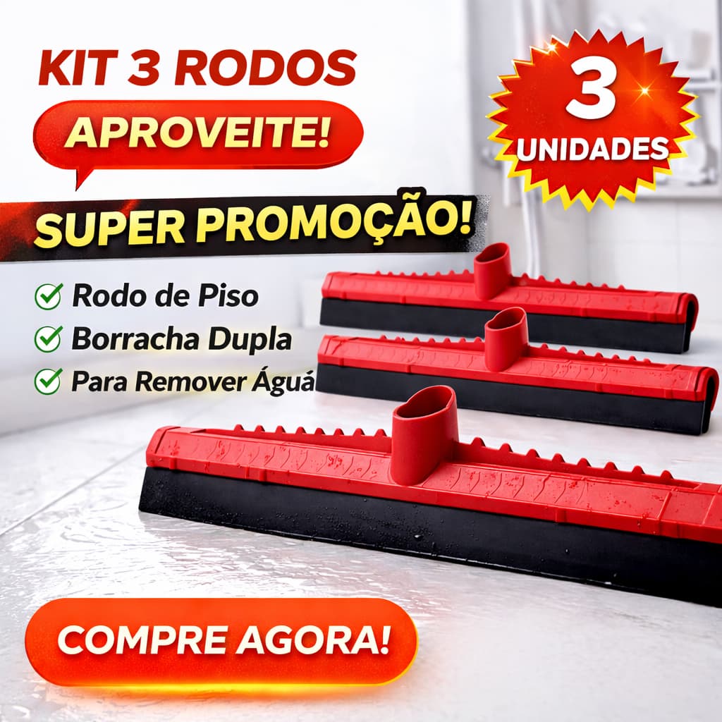 Rodo 40 cm Kit 03 Puxa Seca Borracha Dupla EVA Colorido S/Cabo