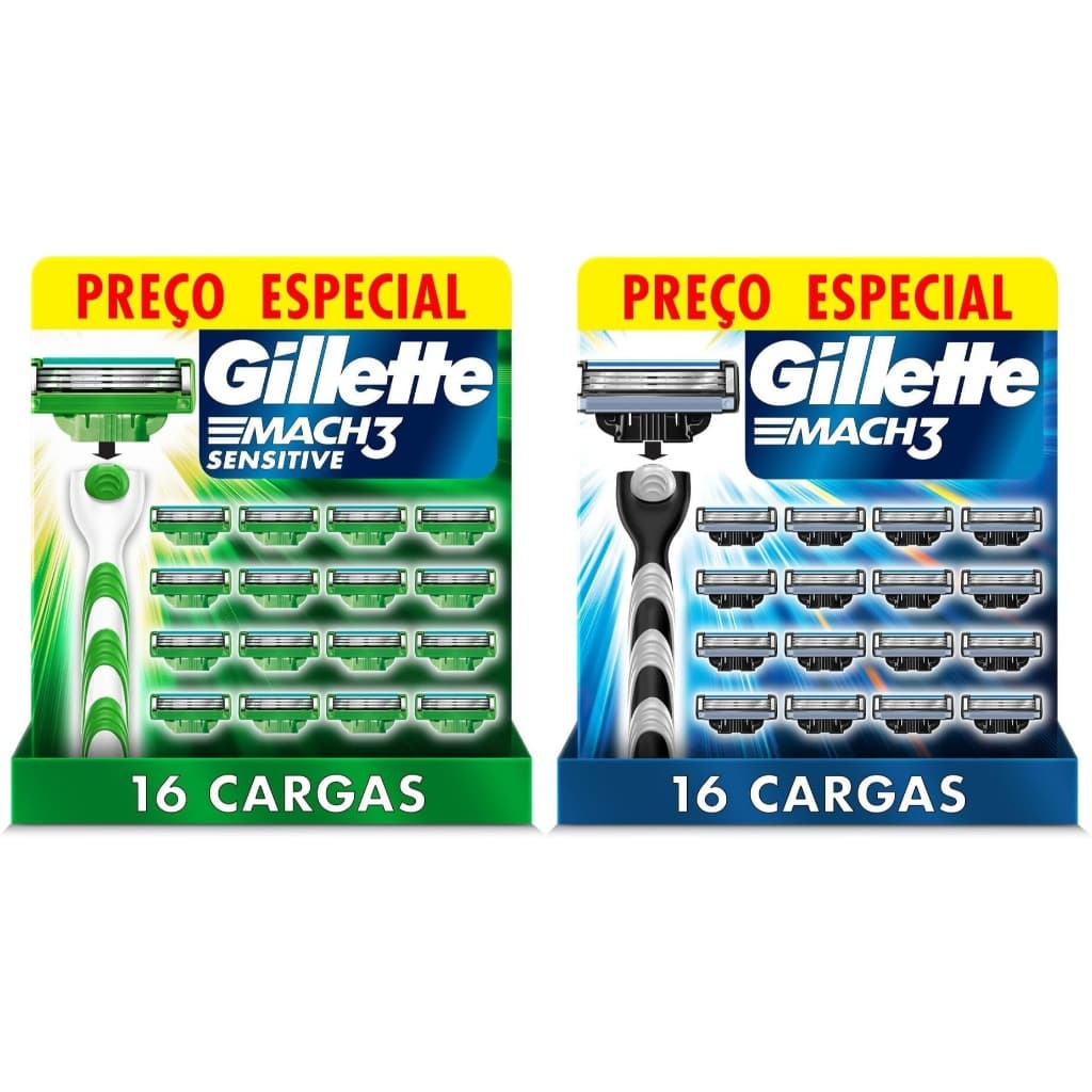 Carga para Aparelho de Barbear Gillette Mach3 16 u Sensitive Regular Carbono Escolha Gilete Mach 3 Refil Gillete Gilette