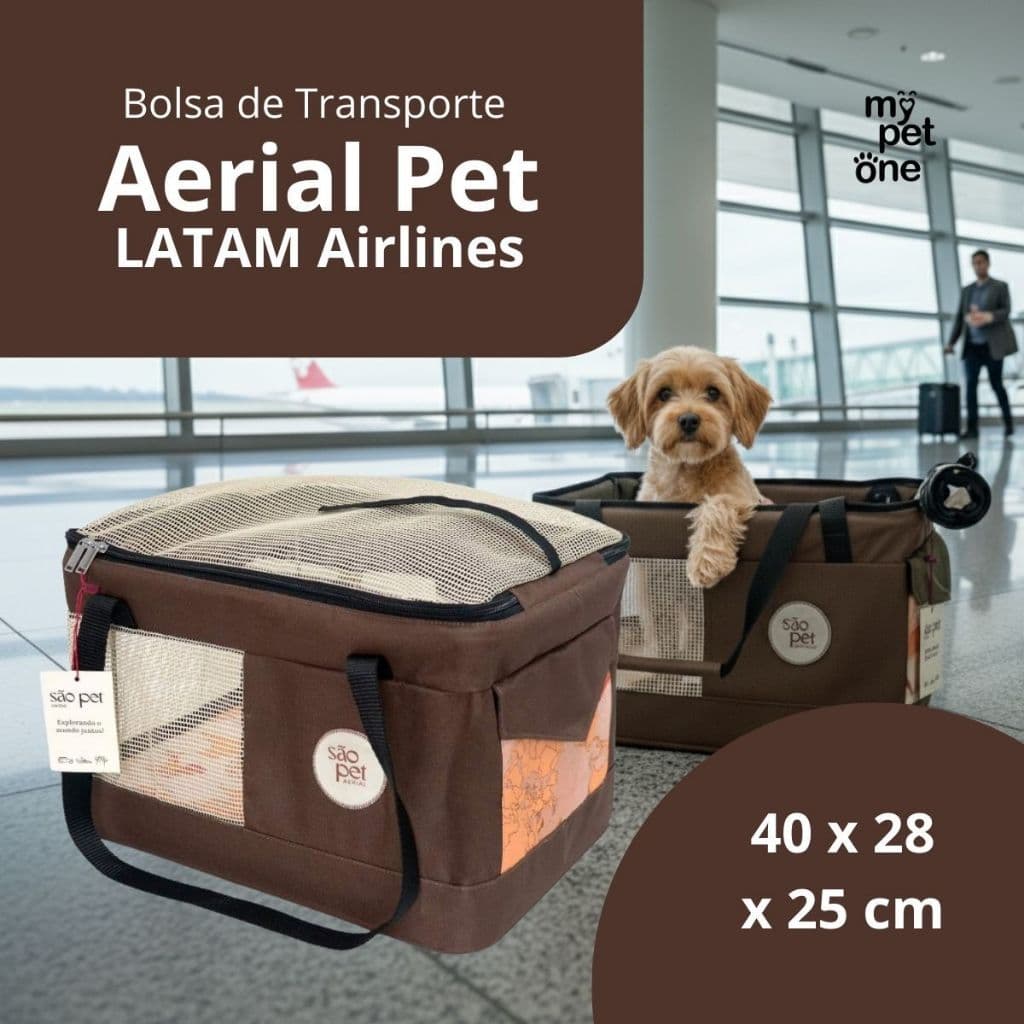 Bolsa Viagem Aérea Pet Latam Marrom – Conforto e Segurança para Cães e Gatos em Cabine com Almofada Removível