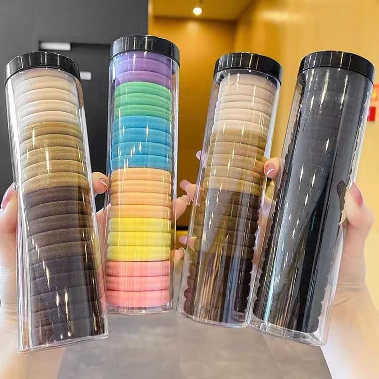 Kit 20/40/60/80/100 Elásticos de Cabelo em Tubo | Amarrador Feminino Preto, Nude ou Colorido | Rabos de Cavalo Meninas