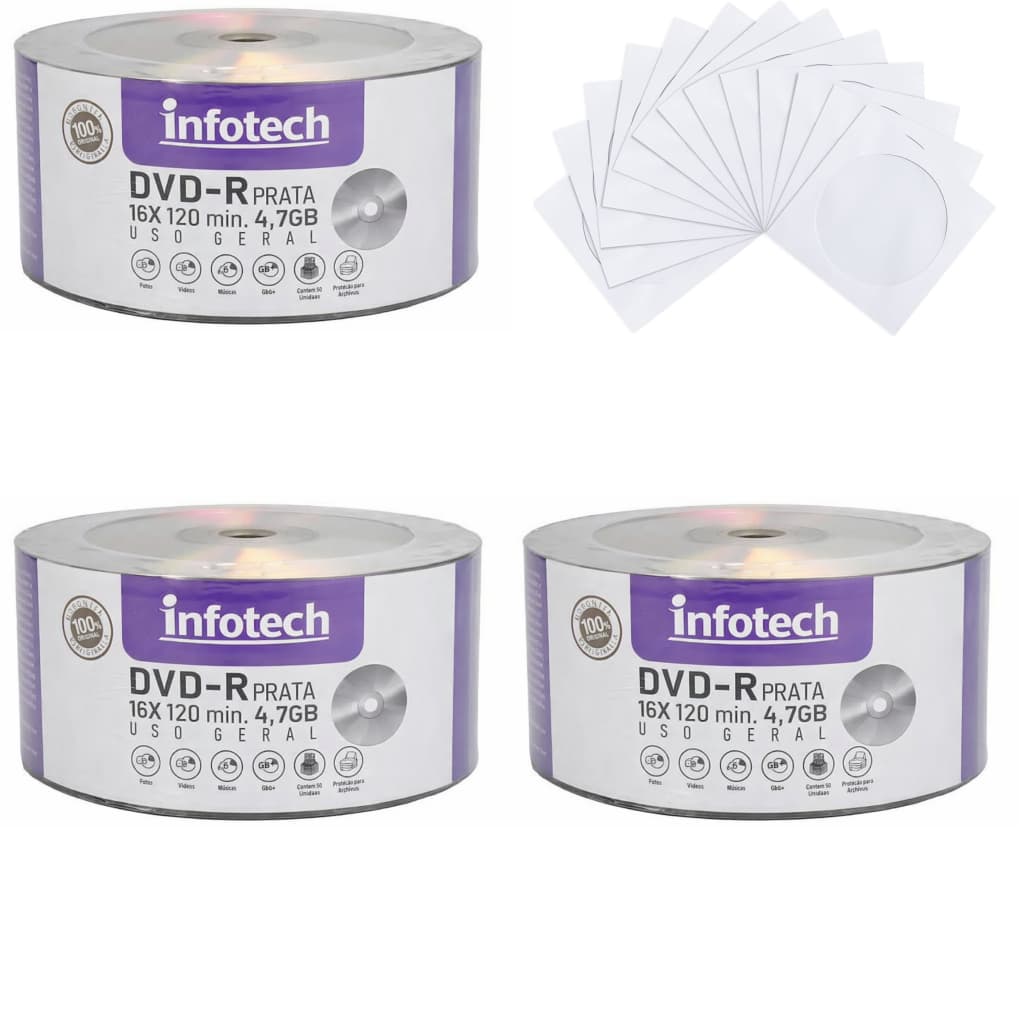 05 unidades de Mídia Virgem DVD-R 4.7gb 120min 16x - Infotech Prata Grava Jogo Grava Jogos PS2