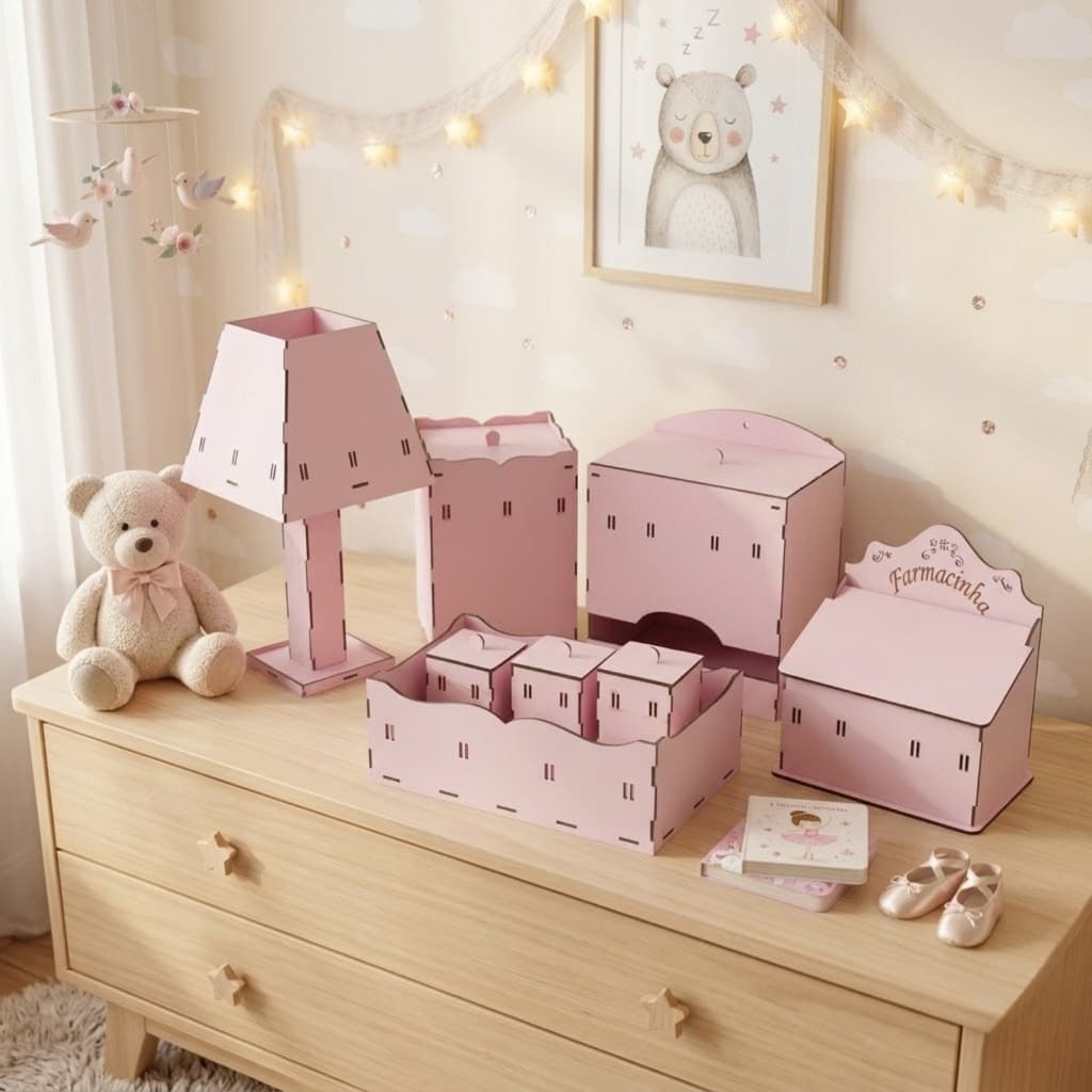 Kit Higiene Bebe Mdf 6 Peças - Escolha sua cor