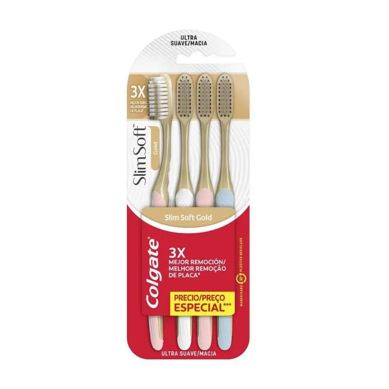 Escova Dental Colgate Slim Soft Gold Ultra Suave com 4 Unidades
