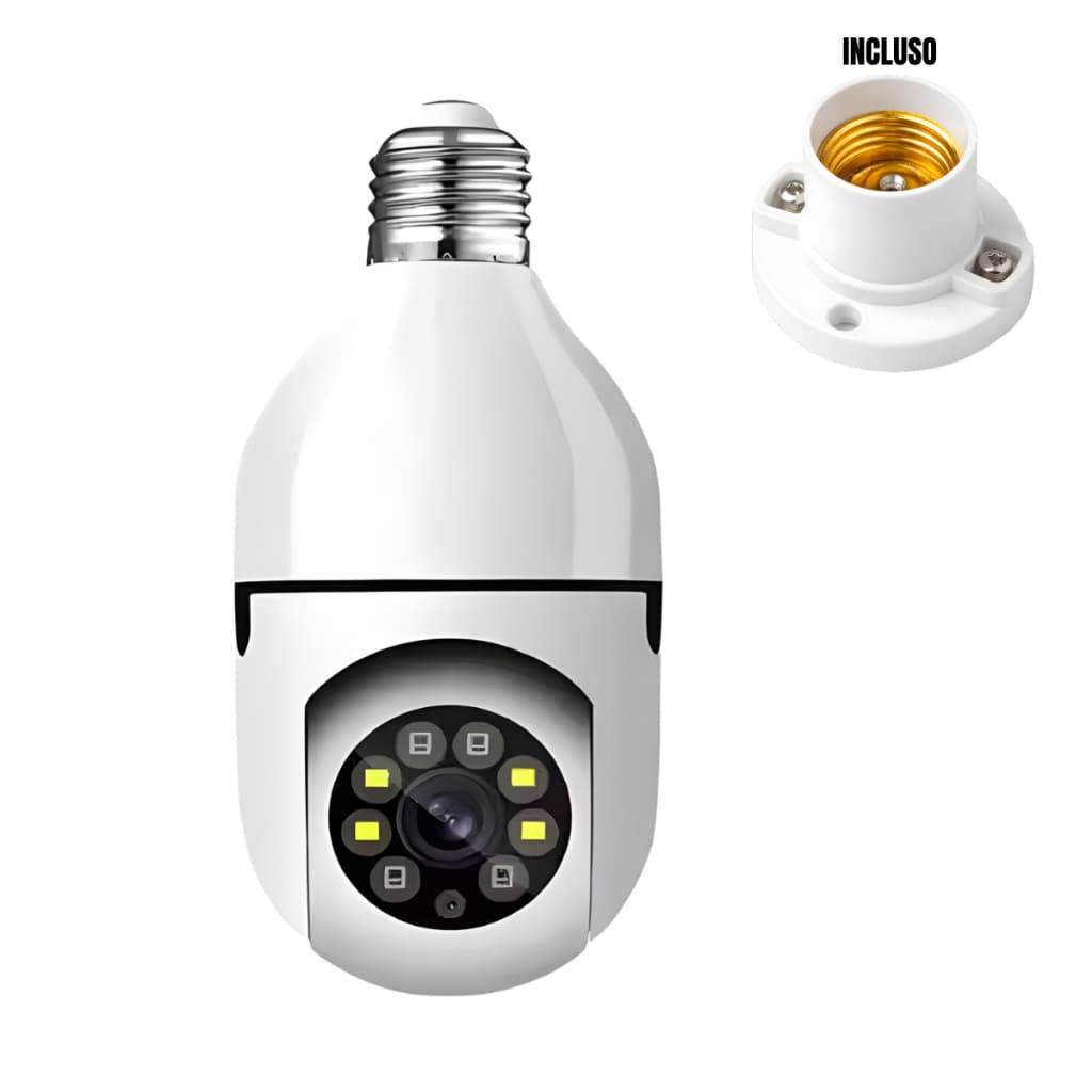 Câmera Segurança Wifi Lâmpada 355° Giratória Visão Noturna Infravermelho 1080P Detecção de Movimento