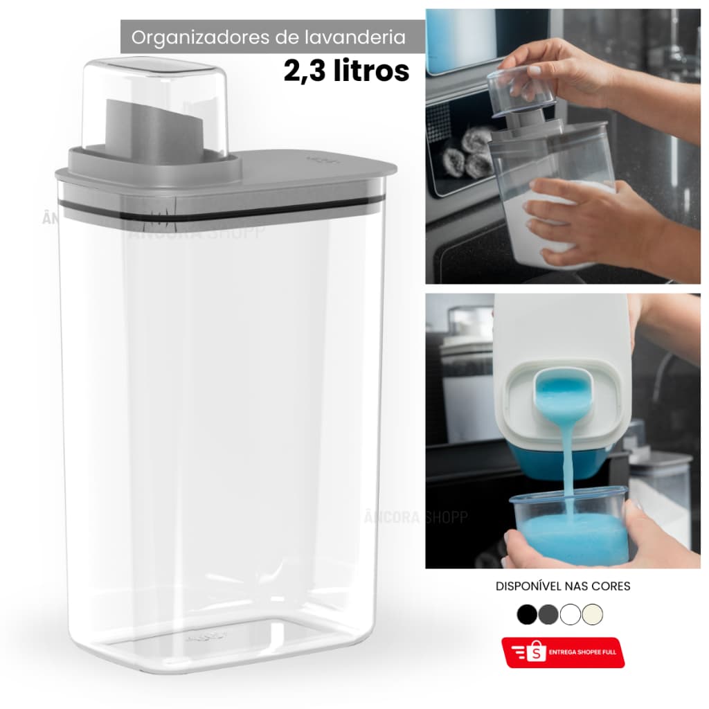 Dispenser Organizador de Lavanderia 2,3L Acrílico Porta Amaciante Sabão em Pó Sabonete Liquido