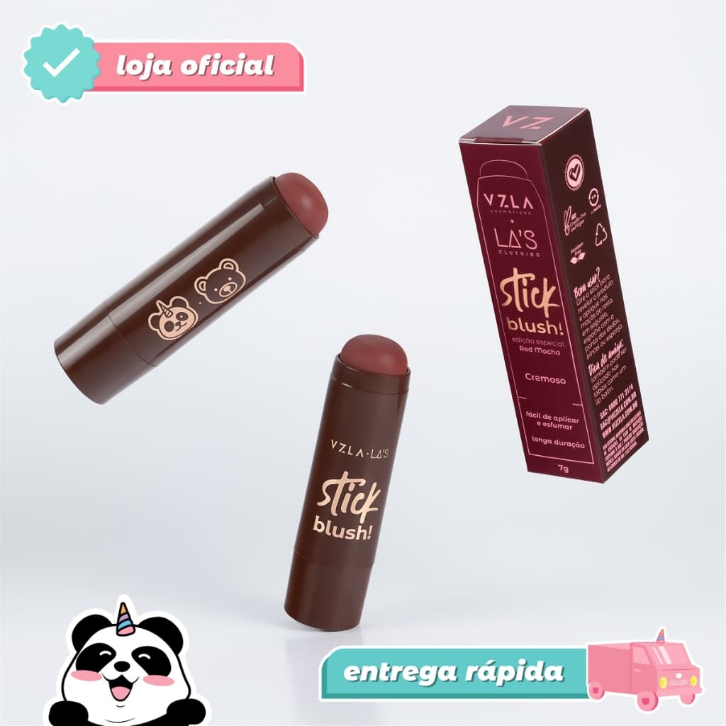 Blush Stick Red Mocha Cremoso Bastão Efeito Tint Longa Duração Vizzela + La's